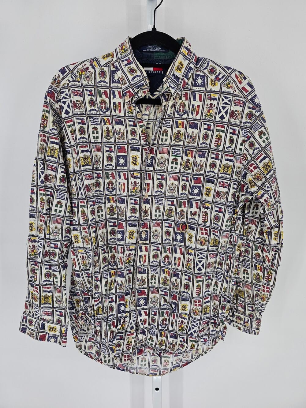 Vintage Tommy Hilfiger Country Flags All Over Print Button Down Shirt Sz S